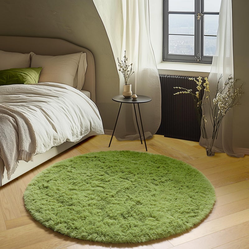 ONASAR Grass Green Round Area Rug 4ft, Soft Bedroom Circle Rugs Floor Mat for Kids Girls Teen Room, Cute Fluffy Plush Shaggy Carpet for Baby Nursery Living Room Playroom Dorm Home Decor - Image 3
